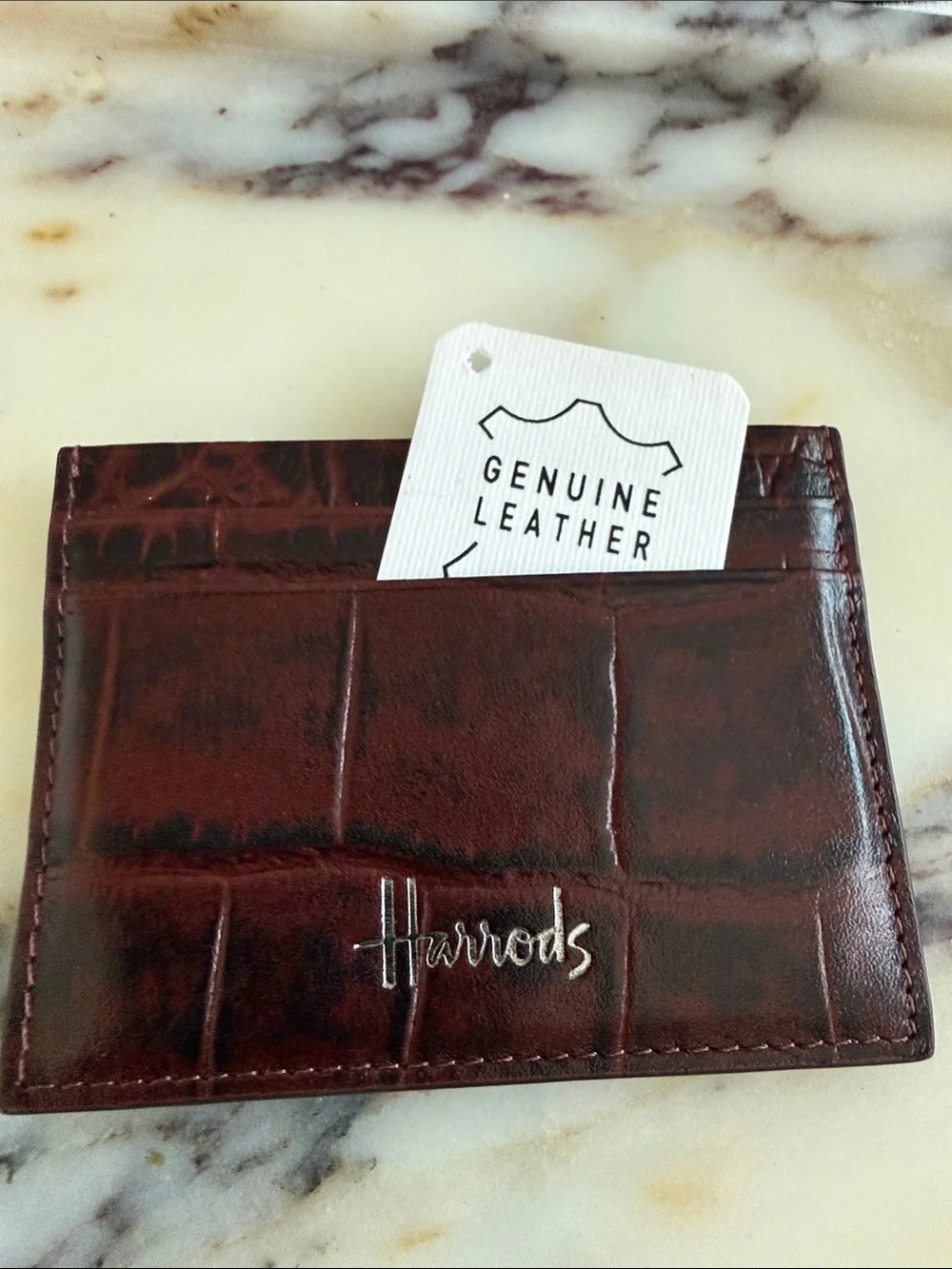 Harrods Genuine Leather Brown Croc-Embossed Card Holder